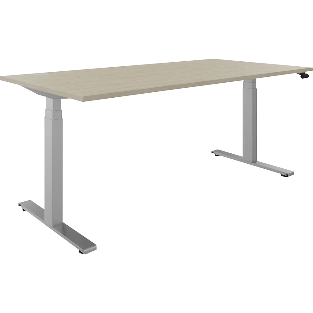Bureau BOTTOM-UP, elektrisch in hoogte verstelbaar, recht, b x d = 1800 x 900 mm, ahornhout/zilver