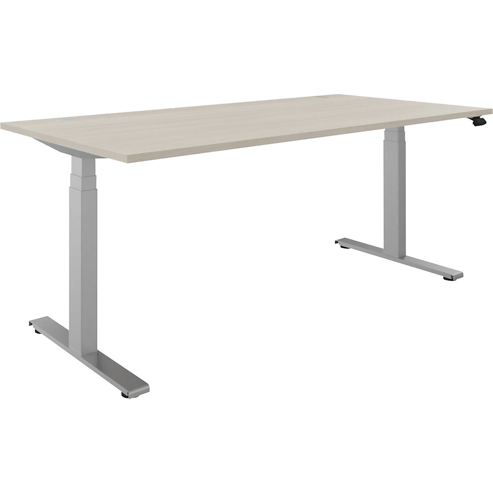 Bureau BOTTOM-UP, elektrisch in hoogte verstelbaar, recht, b x d = 1800 x 900 mm, acaciahout/zilver