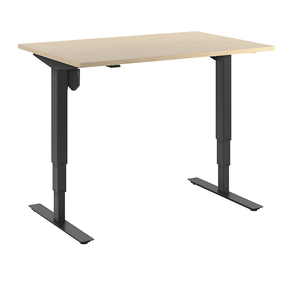 Bureau Atlanta, elektrisch in hoogte verstelbaar, recht, b x d = 1200 x 800 mm, berkenhout/zwart