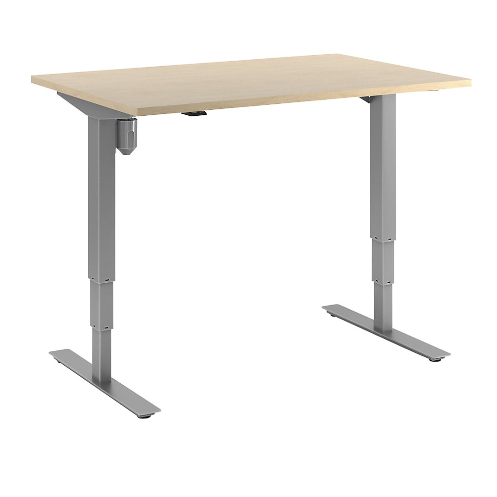 Bureau Atlanta, elektrisch in hoogte verstelbaar, recht, b x d = 1200 x 800 mm, berkenhout/zilver