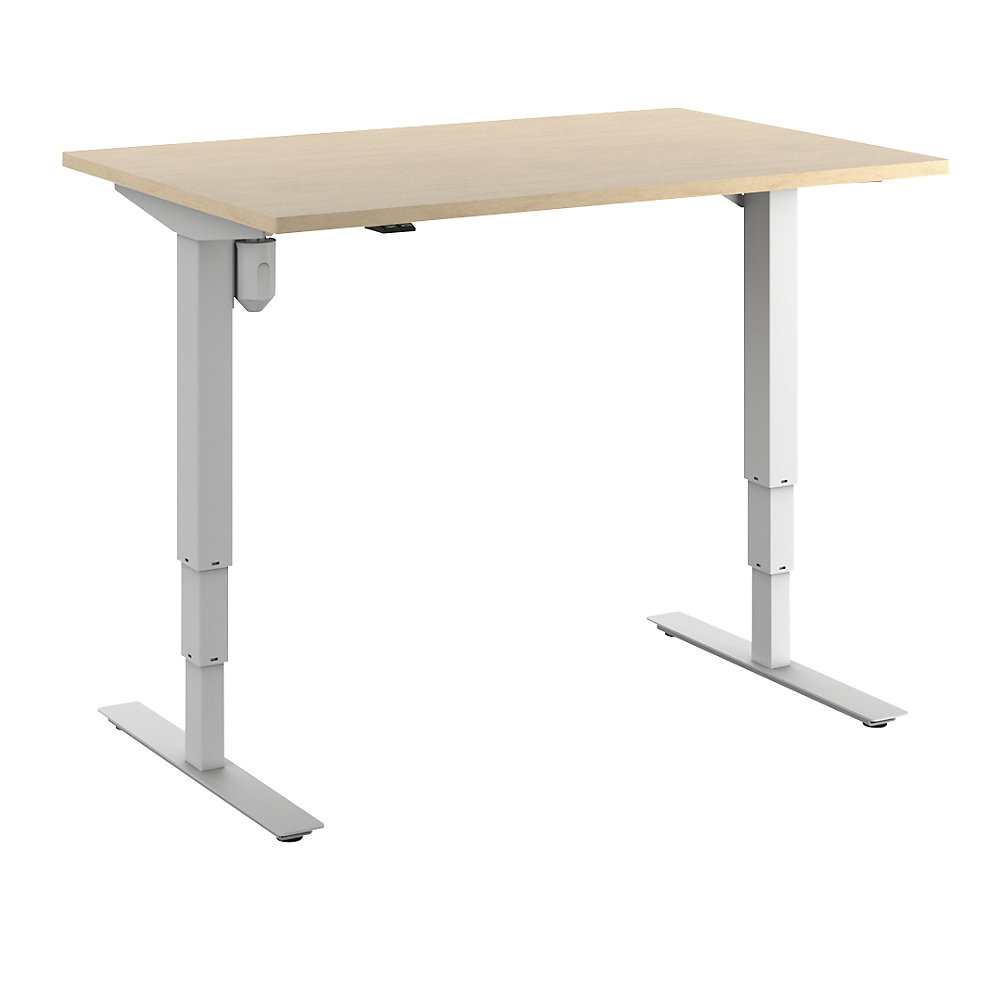 Bureau Atlanta, elektrisch in hoogte verstelbaar, recht, b x d = 1200 x 800 mm, berkenhout/wit