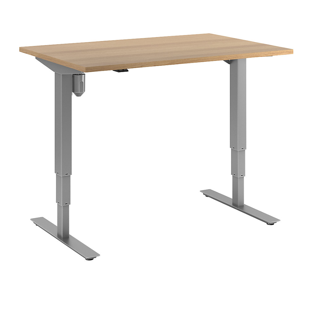 Bureau Atlanta, elektrisch in hoogte verstelbaar, recht, b x d = 1200 x 800 mm, beukenhout/zilver
