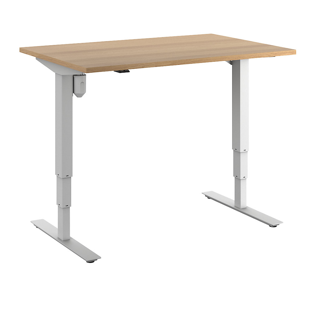 Bureau Atlanta, elektrisch in hoogte verstelbaar, recht, b x d = 1200 x 800 mm, beukenhout/wit