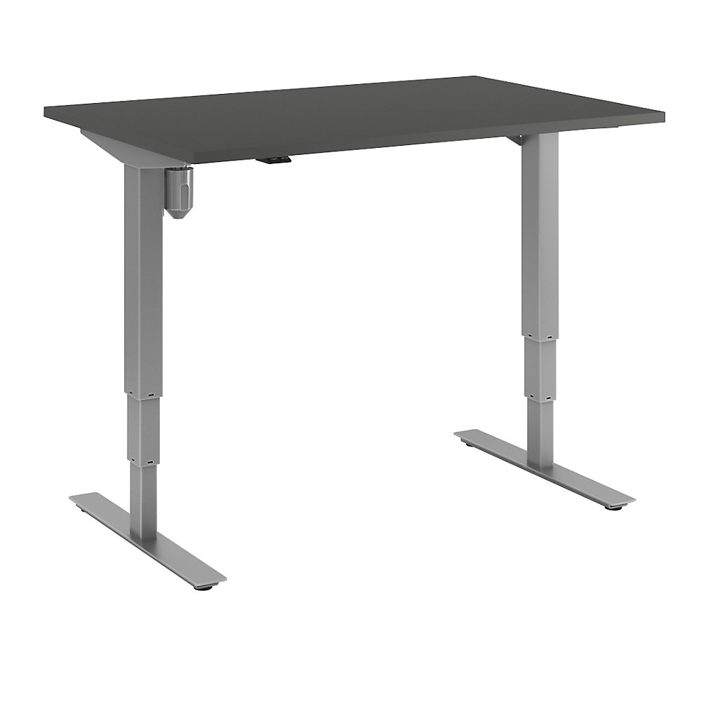 Bureau Atlanta, elektrisch in hoogte verstelbaar, recht, b x d = 1200 x 800 mm, donkergrijs/zilver