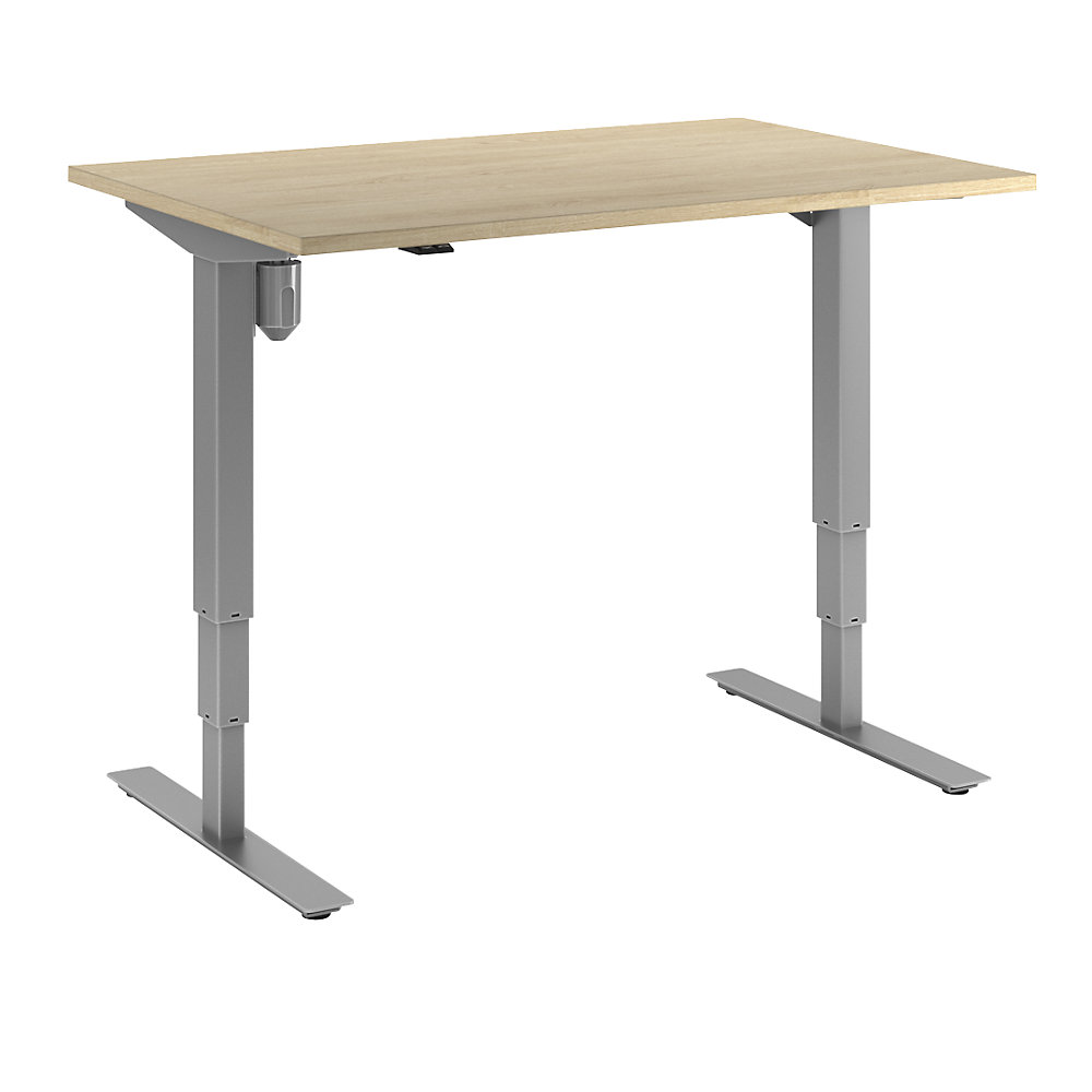 Bureau Atlanta, elektrisch in hoogte verstelbaar, recht, b x d = 1200 x 800 mm, eikenhout/zilver