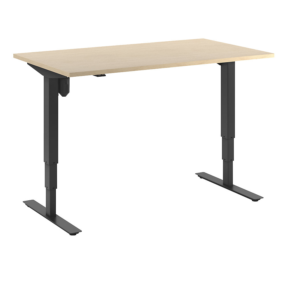 Bureau Atlanta, elektrisch in hoogte verstelbaar, recht, b x d = 1400 x 800 mm, berkenhout/zwart