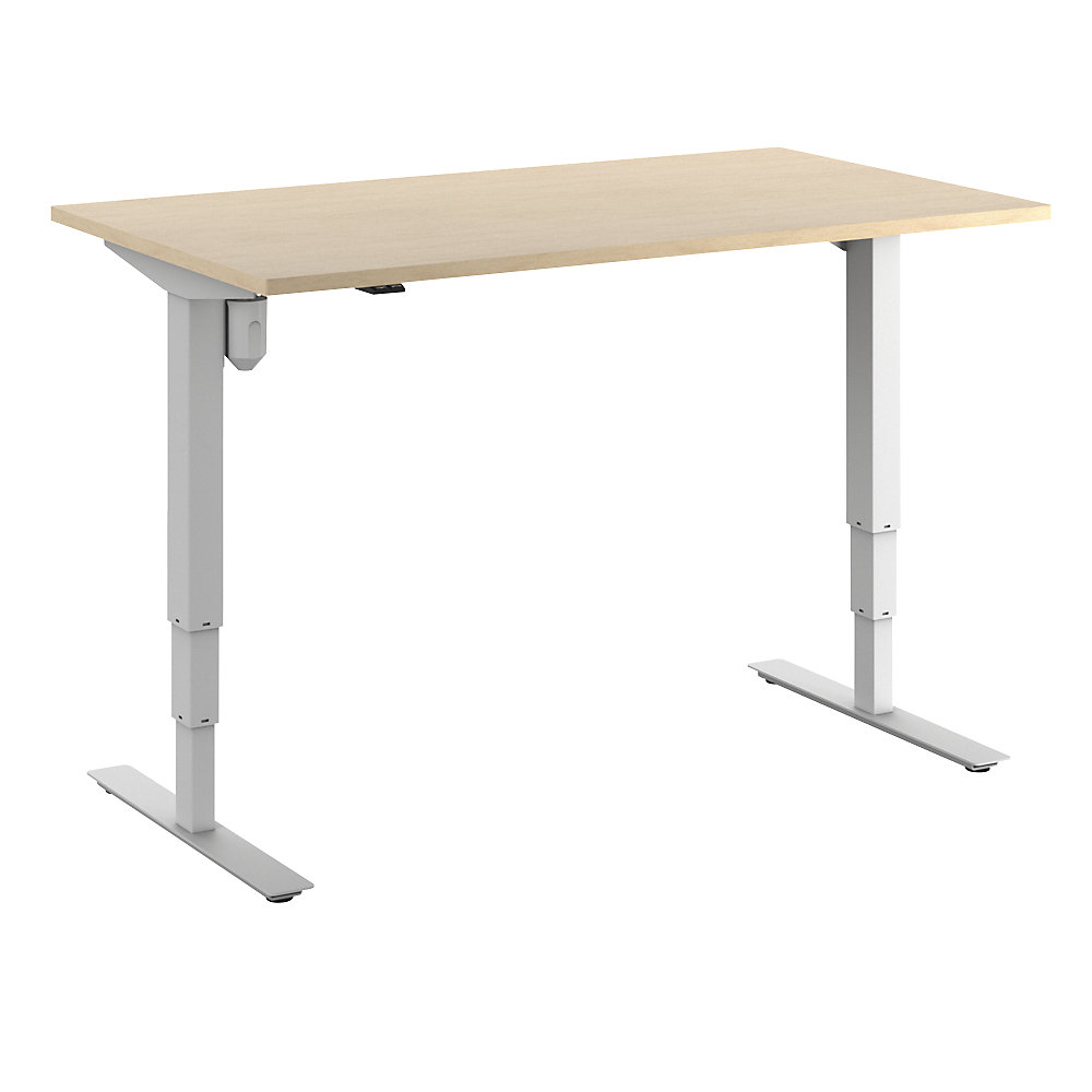 Bureau Atlanta, elektrisch in hoogte verstelbaar, recht, b x d = 1400 x 800 mm, berkenhout/wit