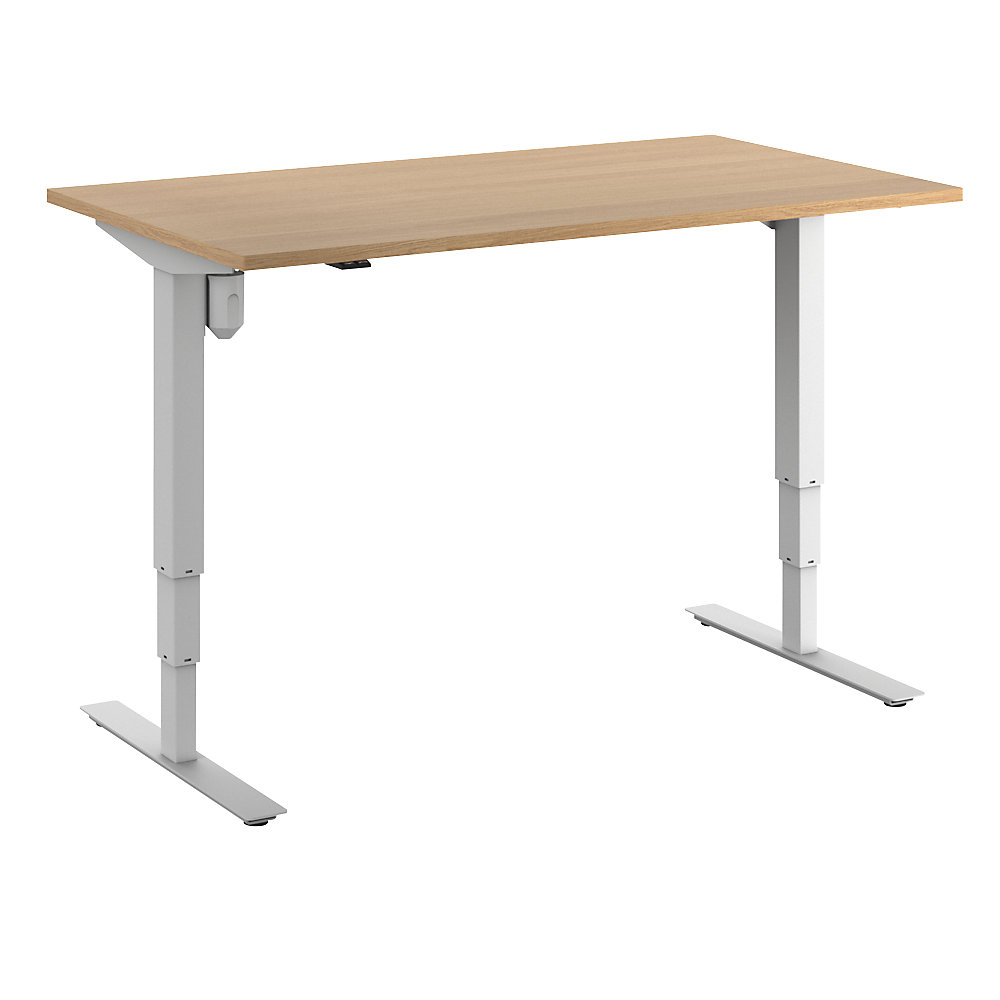 Bureau Atlanta, elektrisch in hoogte verstelbaar, recht, b x d = 1400 x 800 mm, beukenhout/wit
