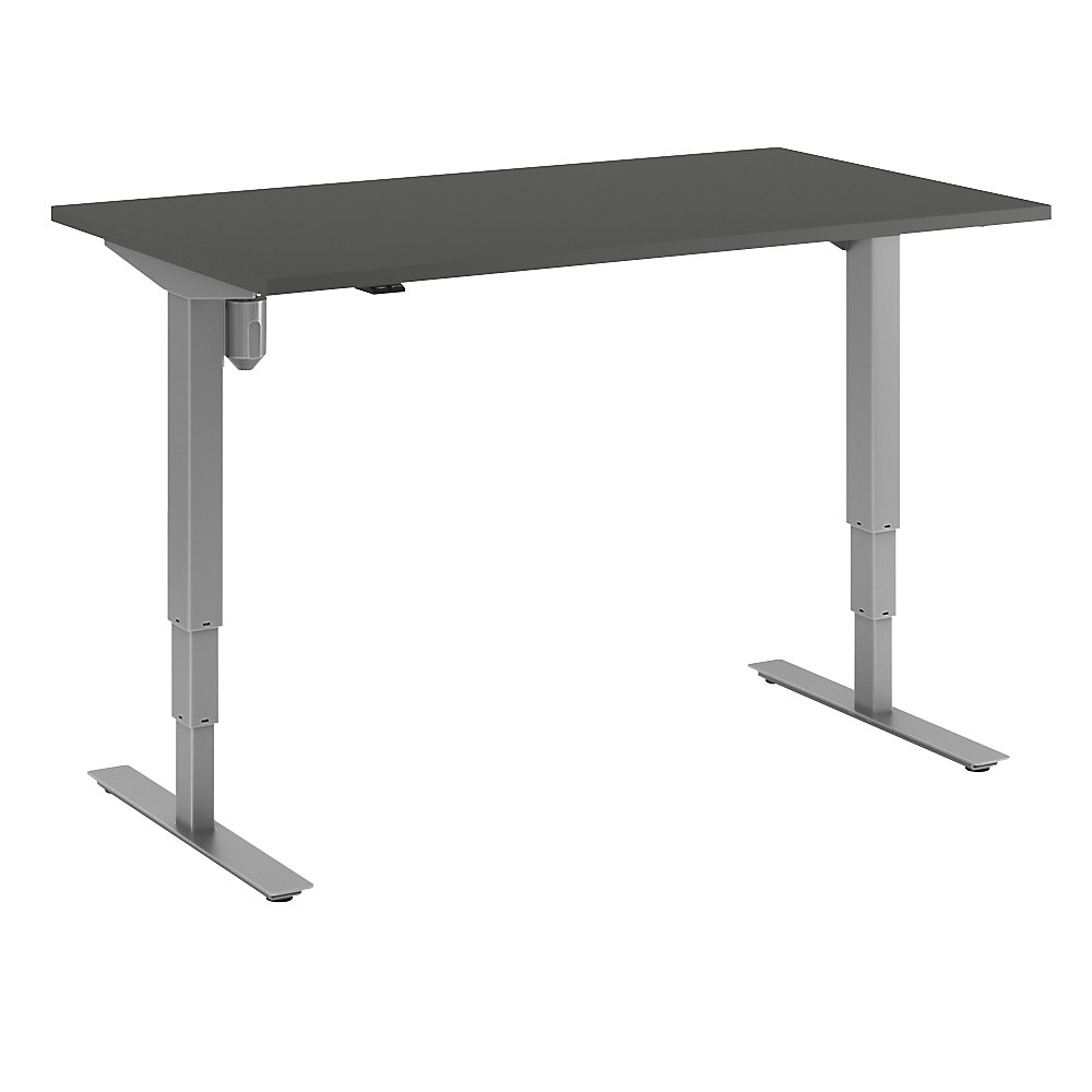 Bureau Atlanta, elektrisch in hoogte verstelbaar, recht, b x d = 1400 x 800 mm, donkergrijs/zilver