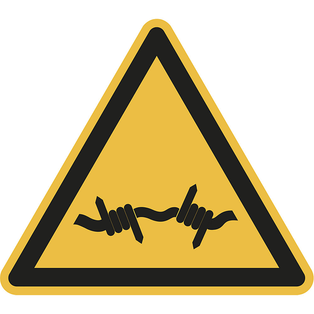Waarschuwingsbord, waarschuwing voor prikkeldraad, VE = 10 stuks, kunststof, hoeklengte 200 mm
