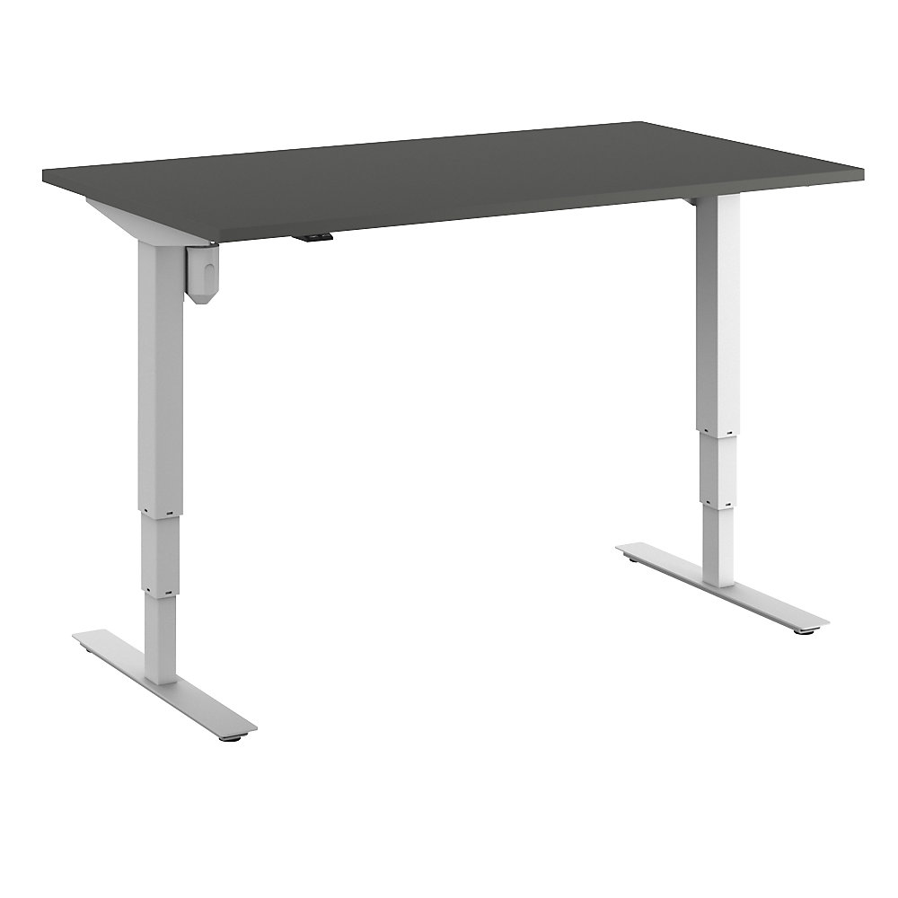 Bureau Atlanta, elektrisch in hoogte verstelbaar, recht, b x d = 1400 x 800 mm, donkergrijs/wit