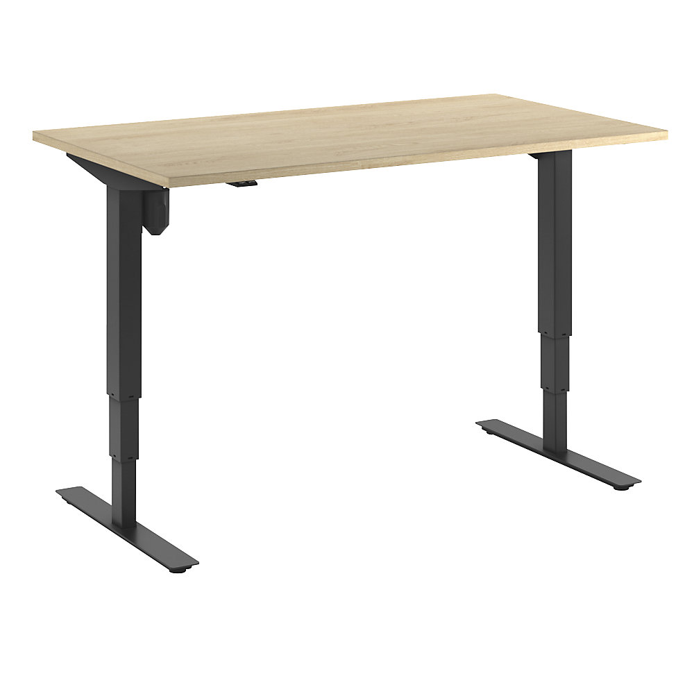 Bureau Atlanta, elektrisch in hoogte verstelbaar, recht, b x d = 1400 x 800 mm, eikenhout/zwart