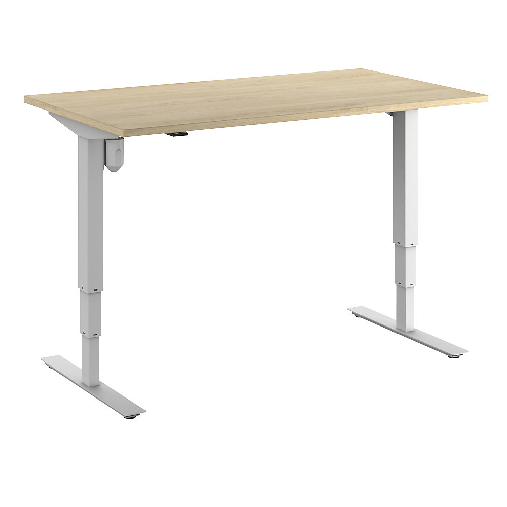 Bureau Atlanta, elektrisch in hoogte verstelbaar, recht, b x d = 1400 x 800 mm, eikenhout/wit