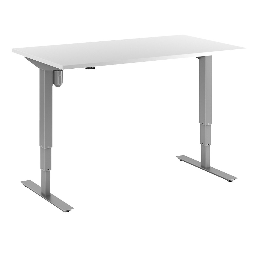 Bureau Atlanta, elektrisch in hoogte verstelbaar, recht, b x d = 1400 x 800 mm, wit/zilver