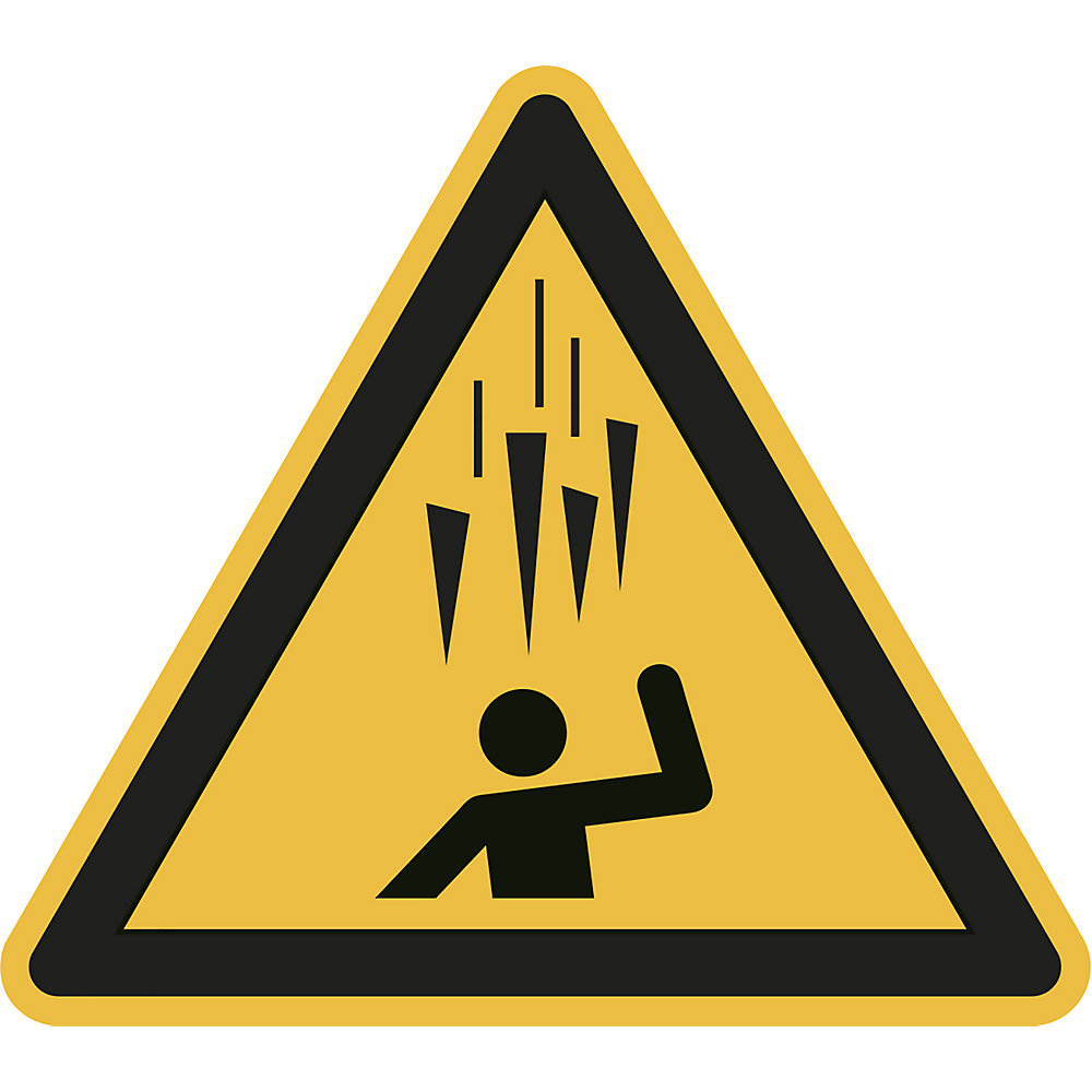 Waarschuwingsbord, waarschuwing voor naar beneden vallende ijspegels, VE = 10 stuks, kunststof, hoeklengte 200 mm