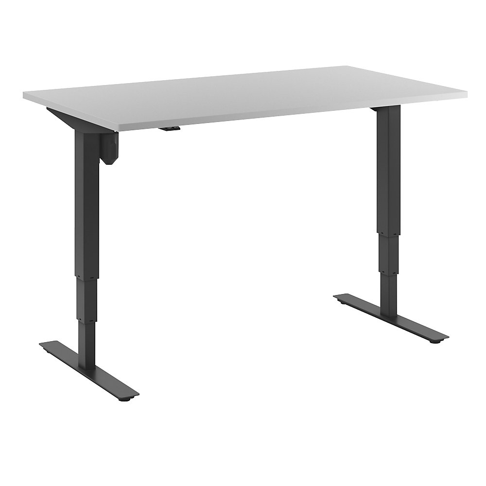 Bureau Atlanta, elektrisch in hoogte verstelbaar, recht, b x d = 1400 x 800 mm, lichtgrijs/zwart