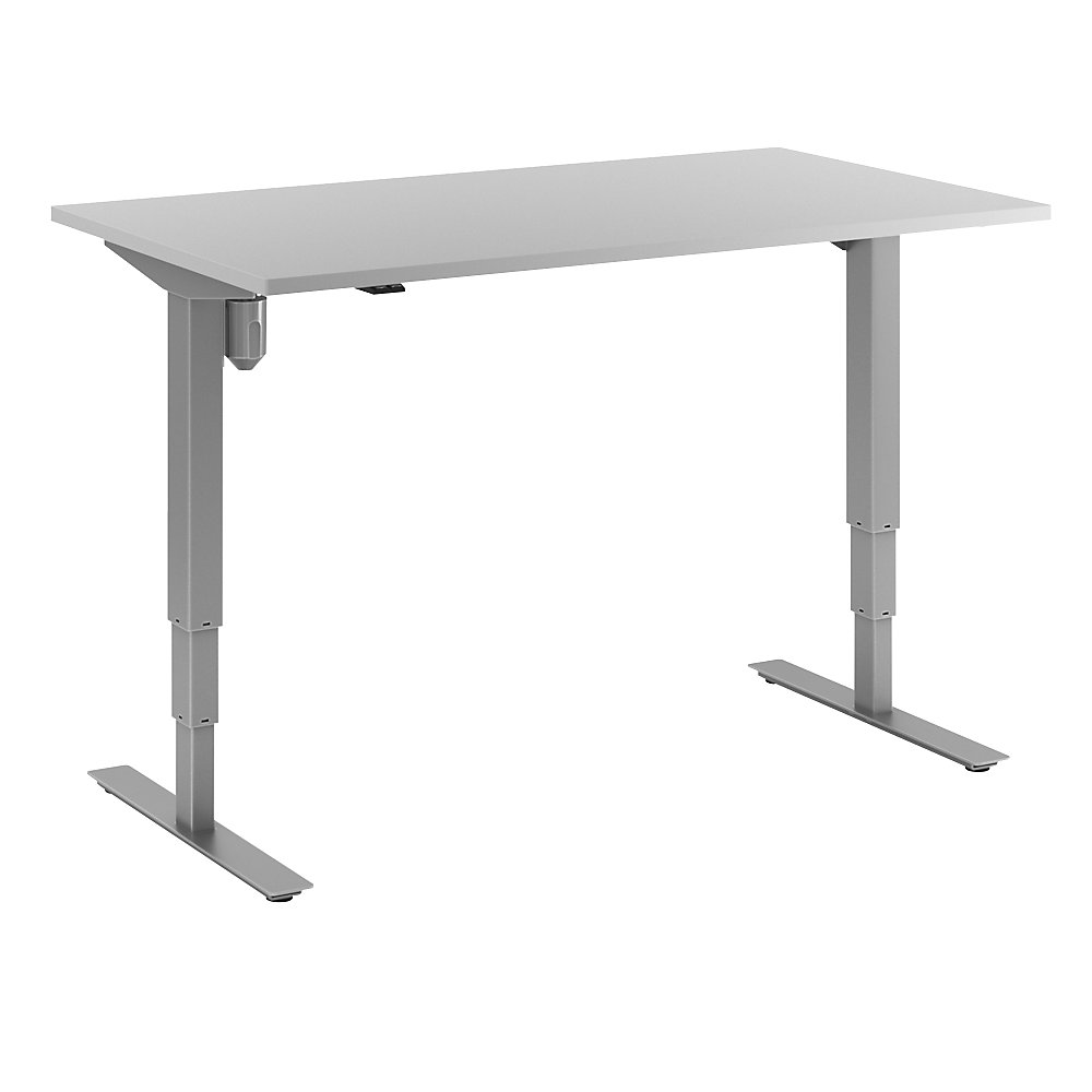 Bureau Atlanta, elektrisch in hoogte verstelbaar, recht, b x d = 1400 x 800 mm, lichtgrijs/zilver