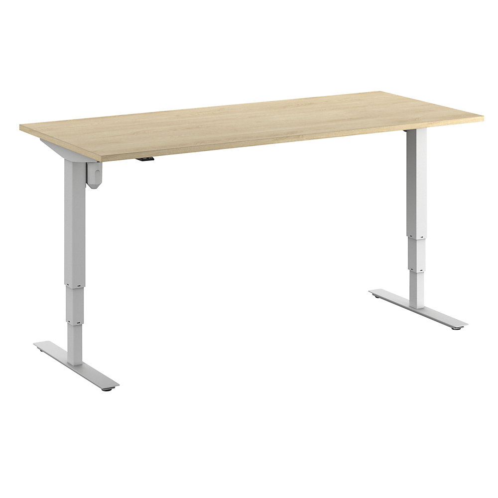 Bureau Atlanta, elektrisch in hoogte verstelbaar, recht, b x d = 1800 x 800 mm, eikenhout/wit
