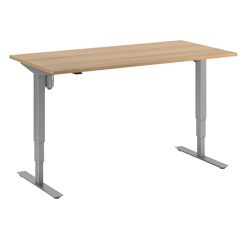 Bureau Atlanta, elektrisch in hoogte verstelbaar, recht, b x d = 1600 x 800 mm, beukenhout/zilver