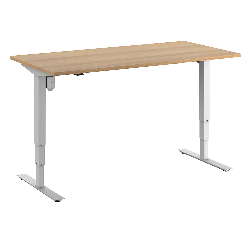 Bureau Atlanta, elektrisch in hoogte verstelbaar, recht, b x d = 1600 x 800 mm, beukenhout/wit