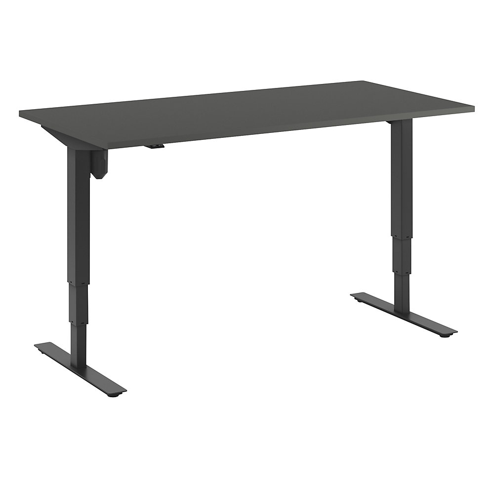Bureau Atlanta, elektrisch in hoogte verstelbaar, recht, b x d = 1600 x 800 mm, donkergrijs/zwart