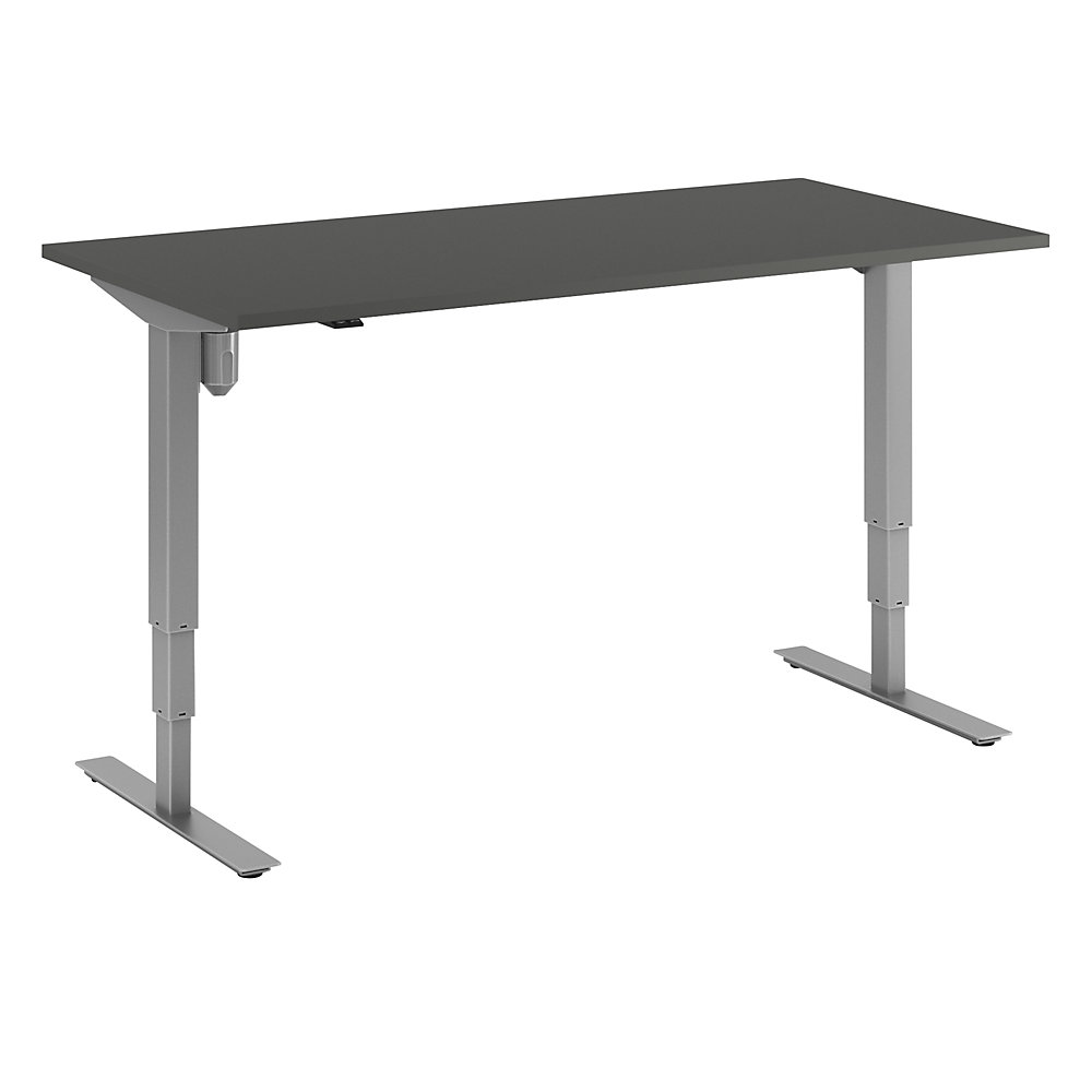 Bureau Atlanta, elektrisch in hoogte verstelbaar, recht, b x d = 1600 x 800 mm, donkergrijs/zilver