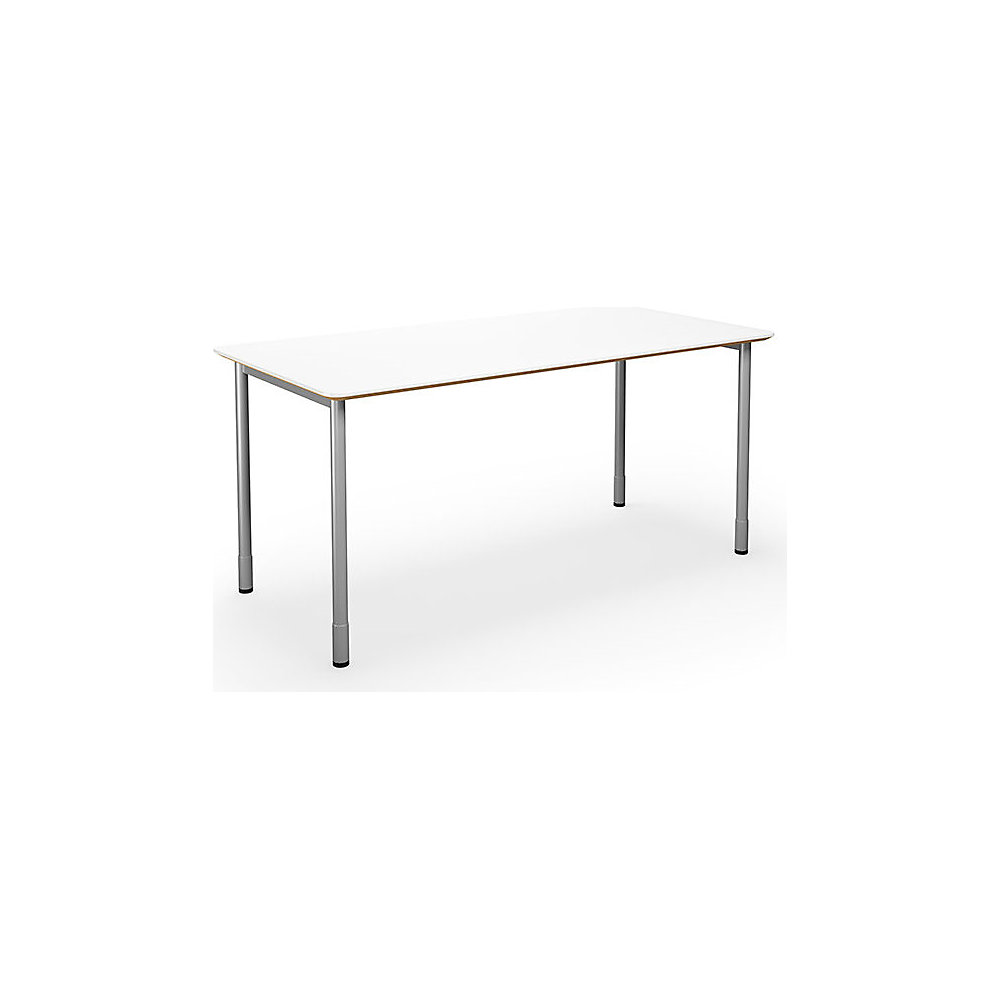 Multifunctionele tafel DUO-C Trend, recht blad, afgeronde hoeken, diepte 800 mm, breedte 1400 mm, wit, zilverkleurig