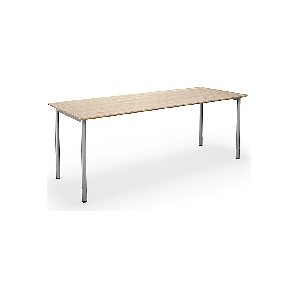 Multifunctionele tafel DUO-C Trend, recht blad, afgeronde hoeken, diepte 800 mm, breedte 1800 mm, eikenhout, zilverkleurig