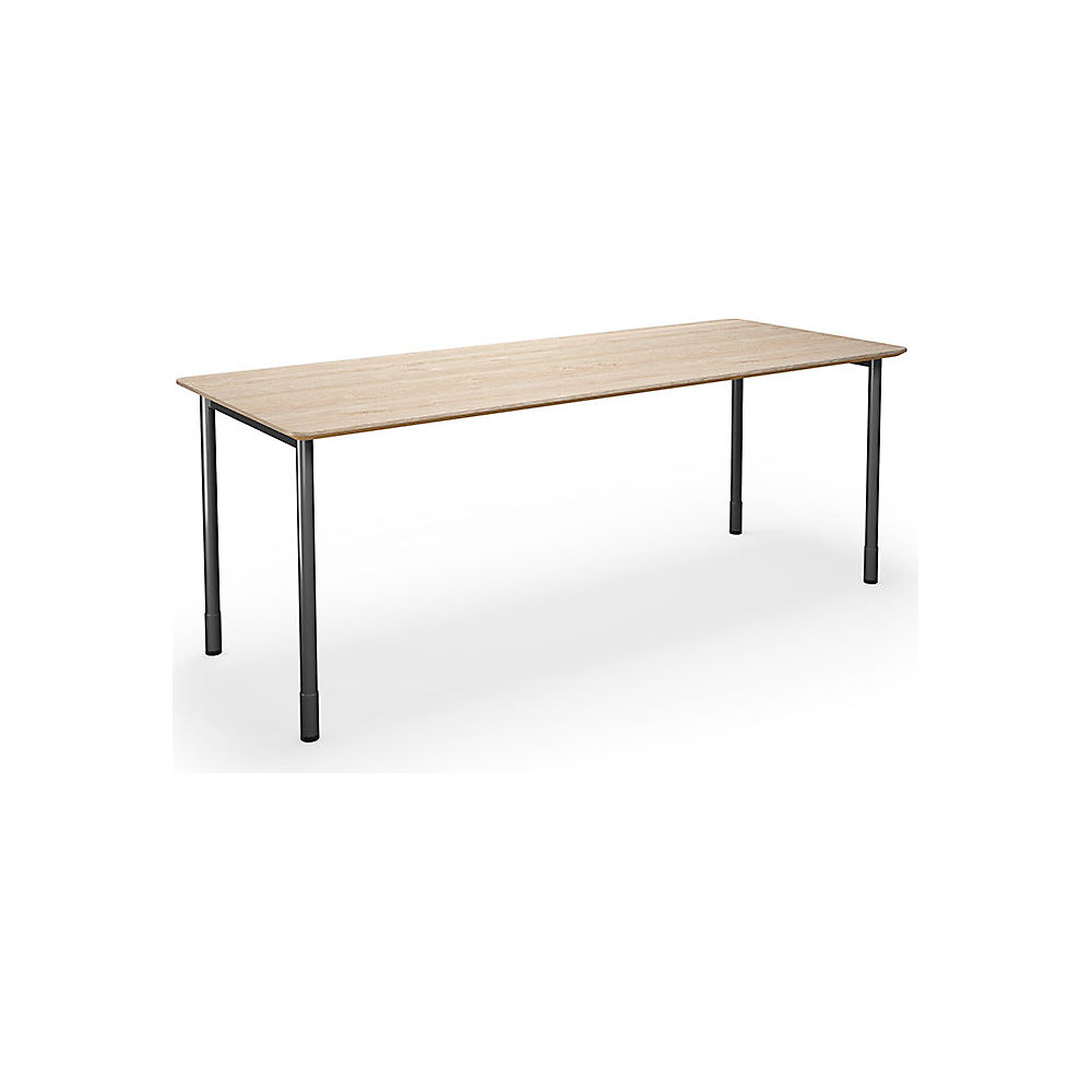 Multifunctionele tafel DUO-C Trend, recht blad, afgeronde hoeken, diepte 800 mm, breedte 1800 mm, eikenhout, zwart