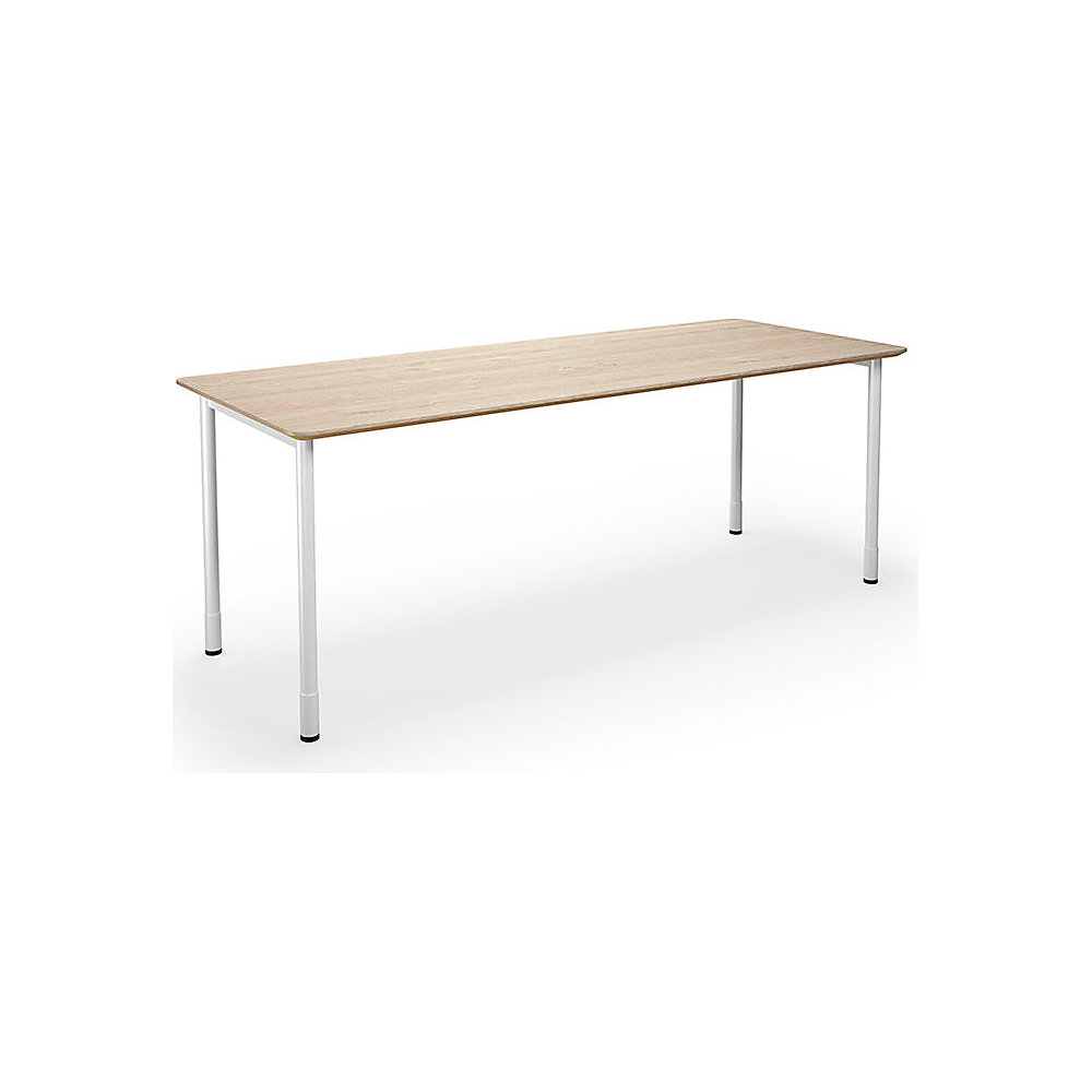 Multifunctionele tafel DUO-C Trend, recht blad, afgeronde hoeken, diepte 800 mm, breedte 1800 mm, eikenhout, wit