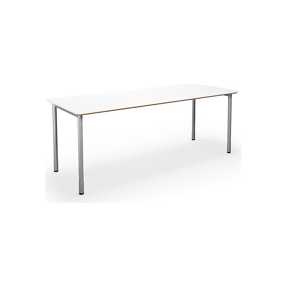 Multifunctionele tafel DUO-C Trend, recht blad, afgeronde hoeken, diepte 800 mm, breedte 2000 mm, wit, zilverkleurig