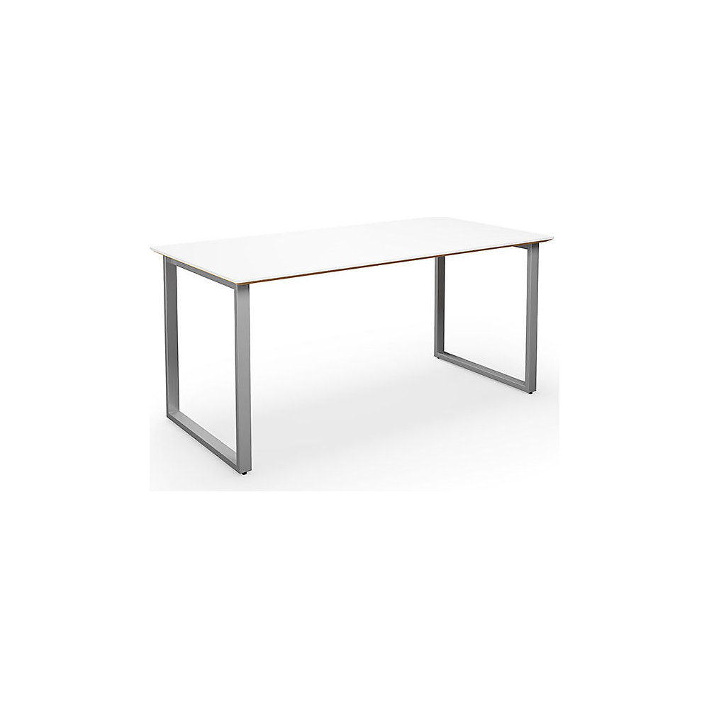 Multifunctionele tafel DUO-O Trend, recht blad, diepte 800 mm, breedte 1600 mm, wit / zilverkleurig