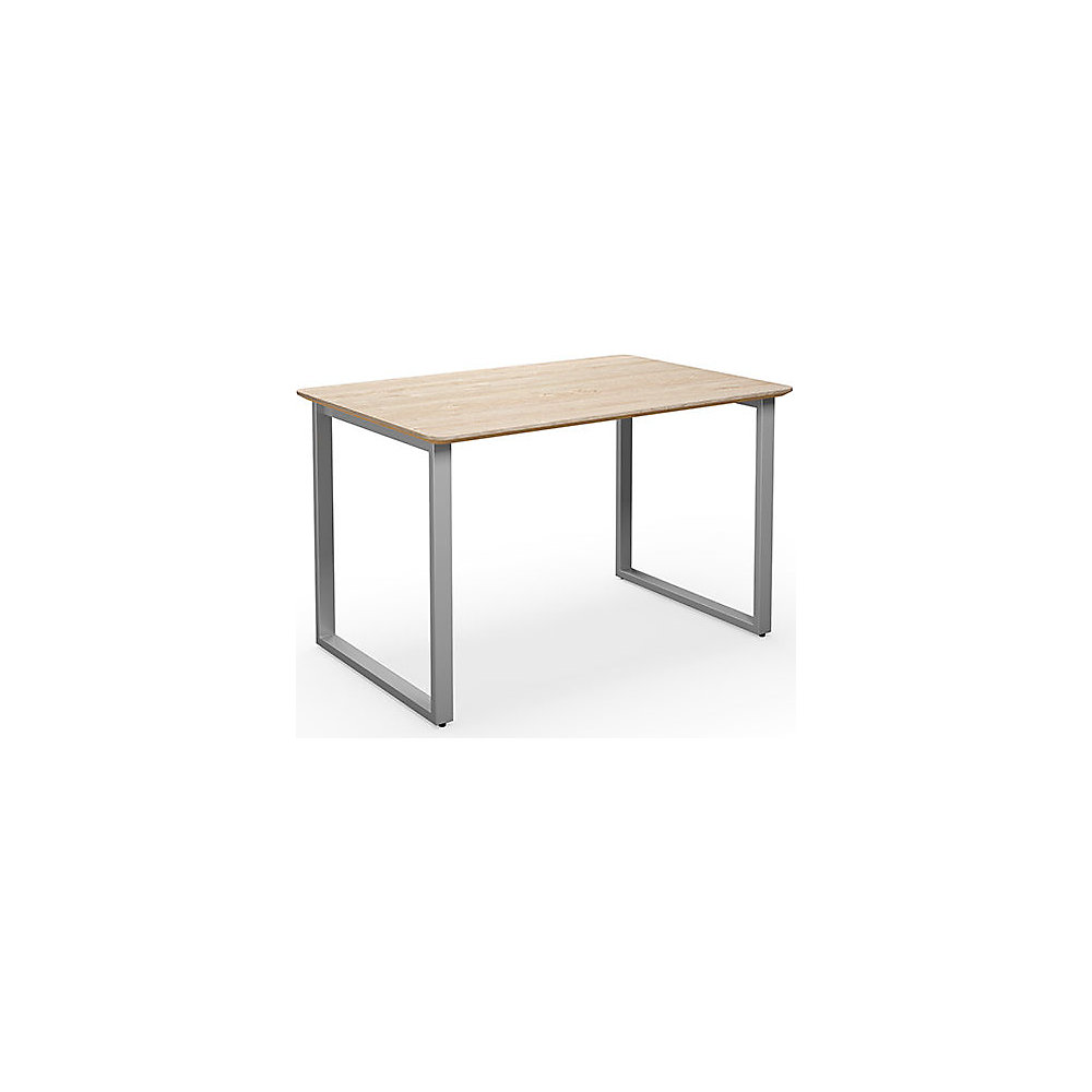 Multifunctionele tafel DUO-O Trend, recht blad, afgeronde hoeken, diepte 800 mm, breedte 1200 mm, eikenhout / zilverkleurig