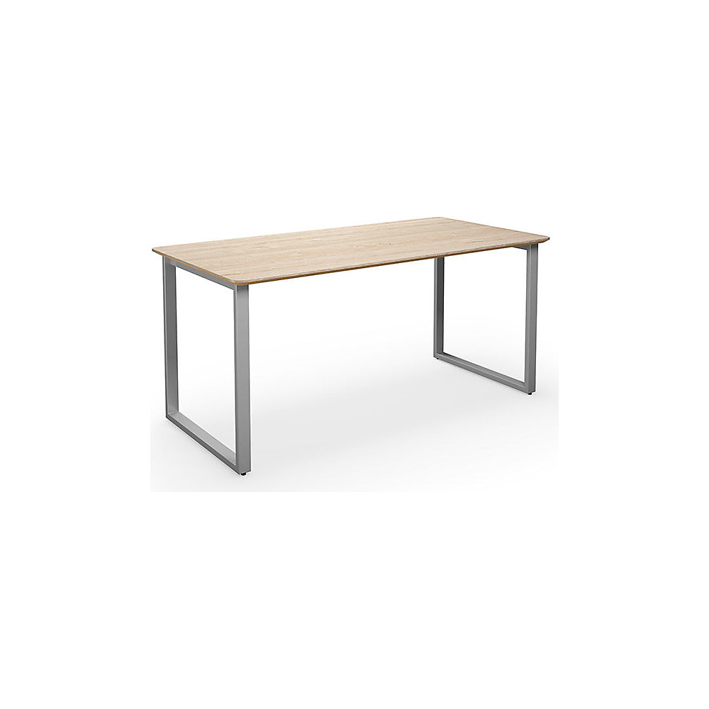 Multifunctionele tafel DUO-O Trend, recht blad, afgeronde hoeken, diepte 800 mm, breedte 1600 mm, eikenhout / zilverkleurig