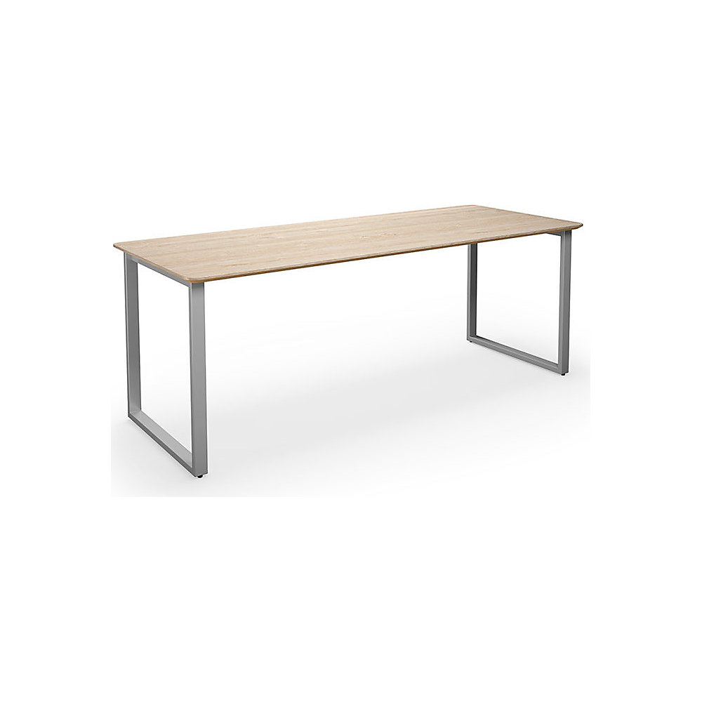 Multifunctionele tafel DUO-O Trend, recht blad, afgeronde hoeken, diepte 800 mm, breedte 1800 mm, eikenhout / zilverkleurig