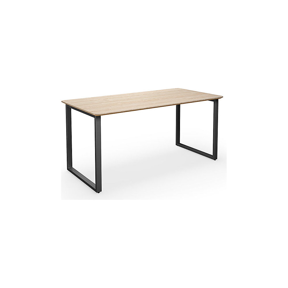 Multifunctionele tafel DUO-O Trend, recht blad, afgeronde hoeken, diepte 800 mm, breedte 1400 mm, eikenhout / zwart