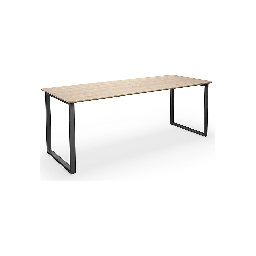 Multifunctionele tafel DUO-O Trend, recht blad, afgeronde hoeken, diepte 800 mm, breedte 1800 mm, eikenhout / zwart