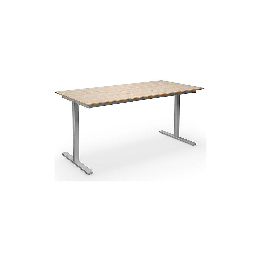 Multifunctionele tafel DUO-T Trend, recht blad, diepte 800 mm, breedte 1400 mm, eikenhout / zilverkleurig