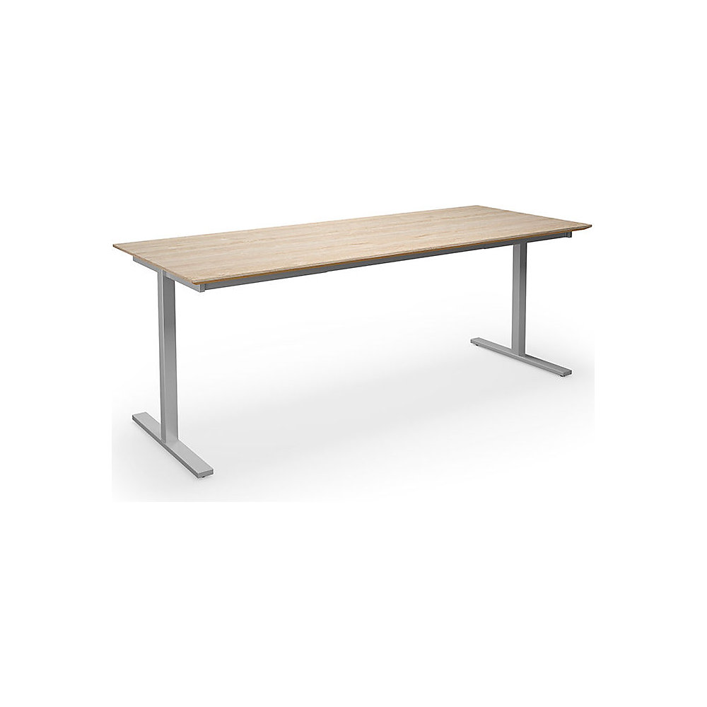 Multifunctionele tafel DUO-T Trend, recht blad, diepte 800 mm, breedte 1800 mm, eikenhout / zilverkleurig