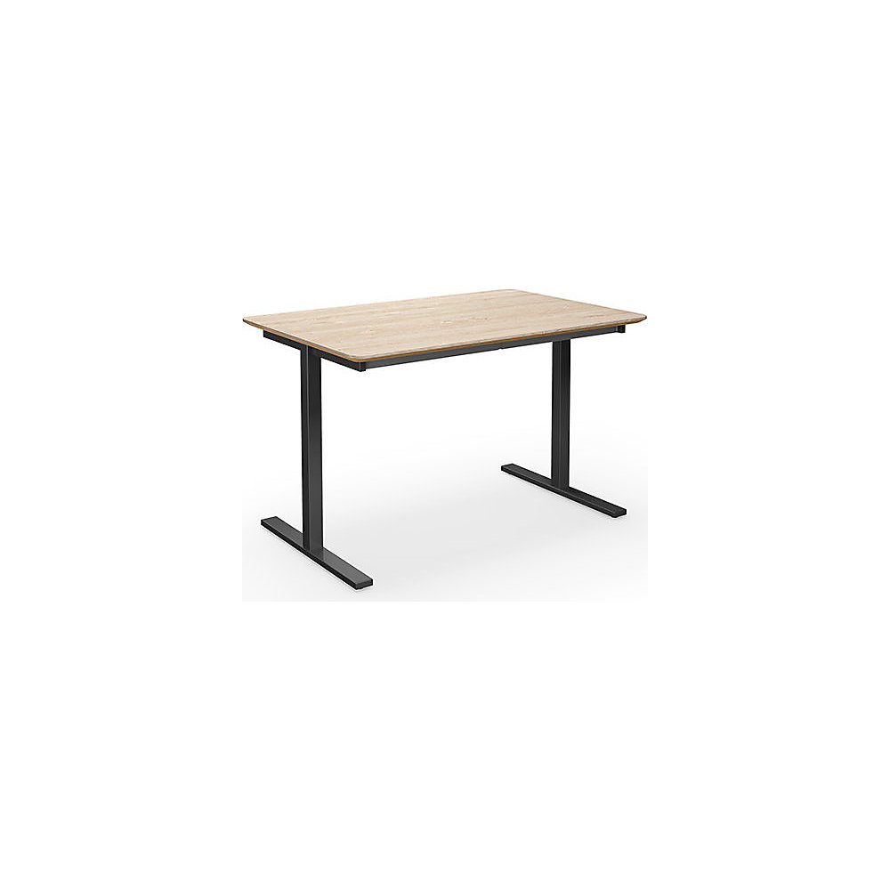 Multifunctionele tafel DUO-T Trend, recht blad, afgeronde hoeken, diepte 800 mm, breedte 1200 mm, eikenhout, zwart