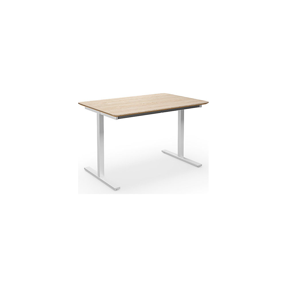 Multifunctionele tafel DUO-T Trend, recht blad, afgeronde hoeken, diepte 800 mm, breedte 1200 mm, eikenhout, wit