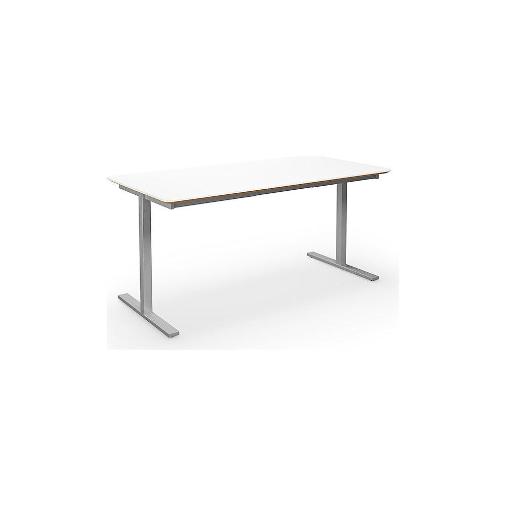 Multifunctionele tafel DUO-T Trend, recht blad, afgeronde hoeken, diepte 800 mm, breedte 1400 mm, wit, zilverkleurig