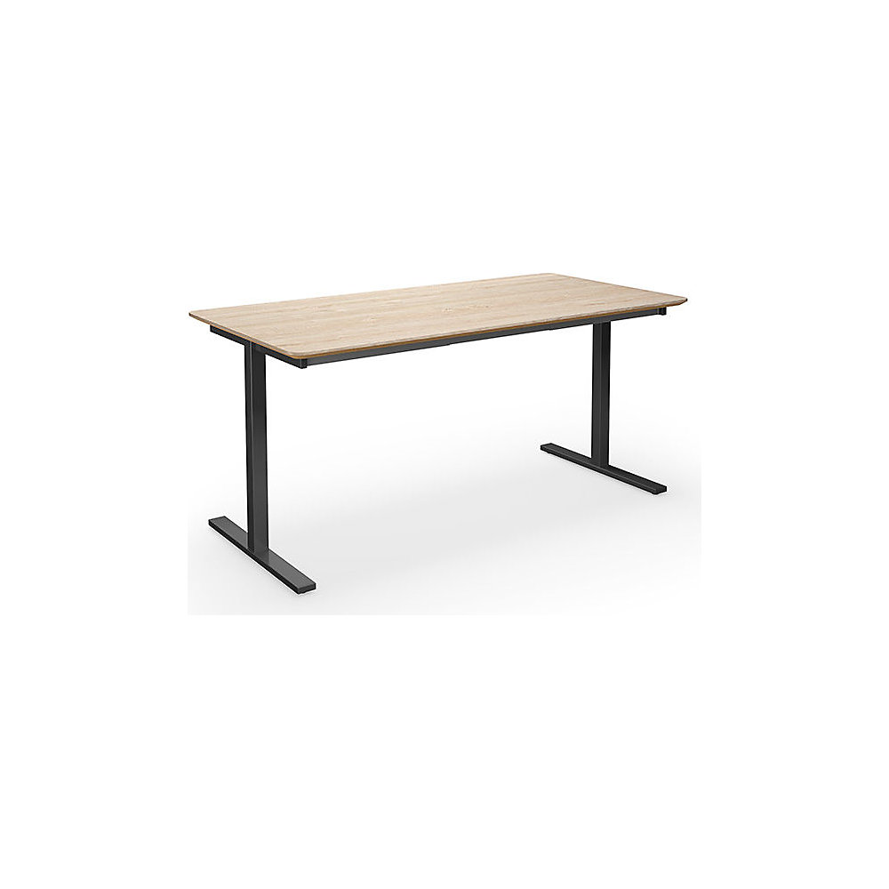 Multifunctionele tafel DUO-T Trend, recht blad, afgeronde hoeken, diepte 800 mm, breedte 1400 mm, eikenhout, zwart