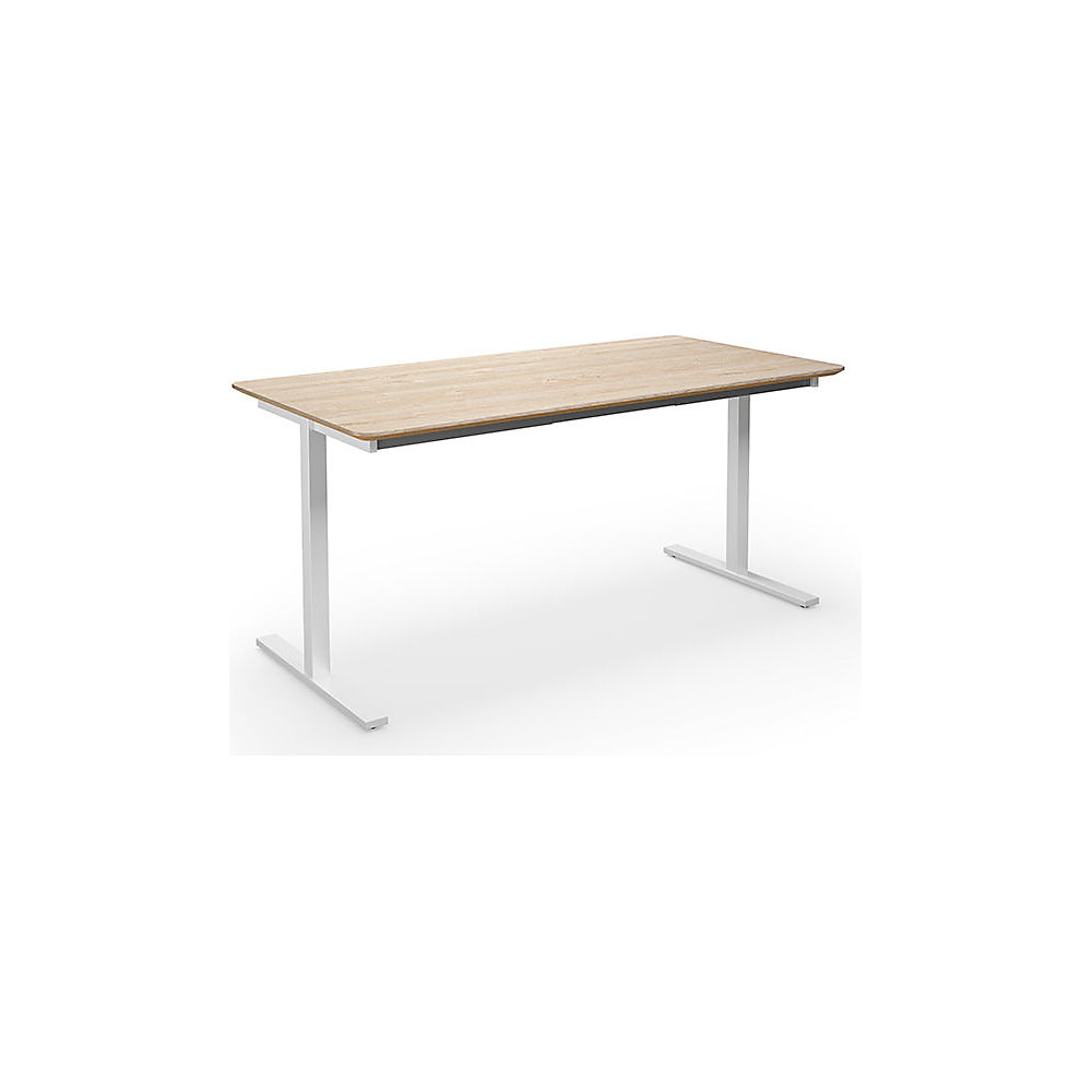 Multifunctionele tafel DUO-T Trend, recht blad, afgeronde hoeken, diepte 800 mm, breedte 1400 mm, eikenhout, wit
