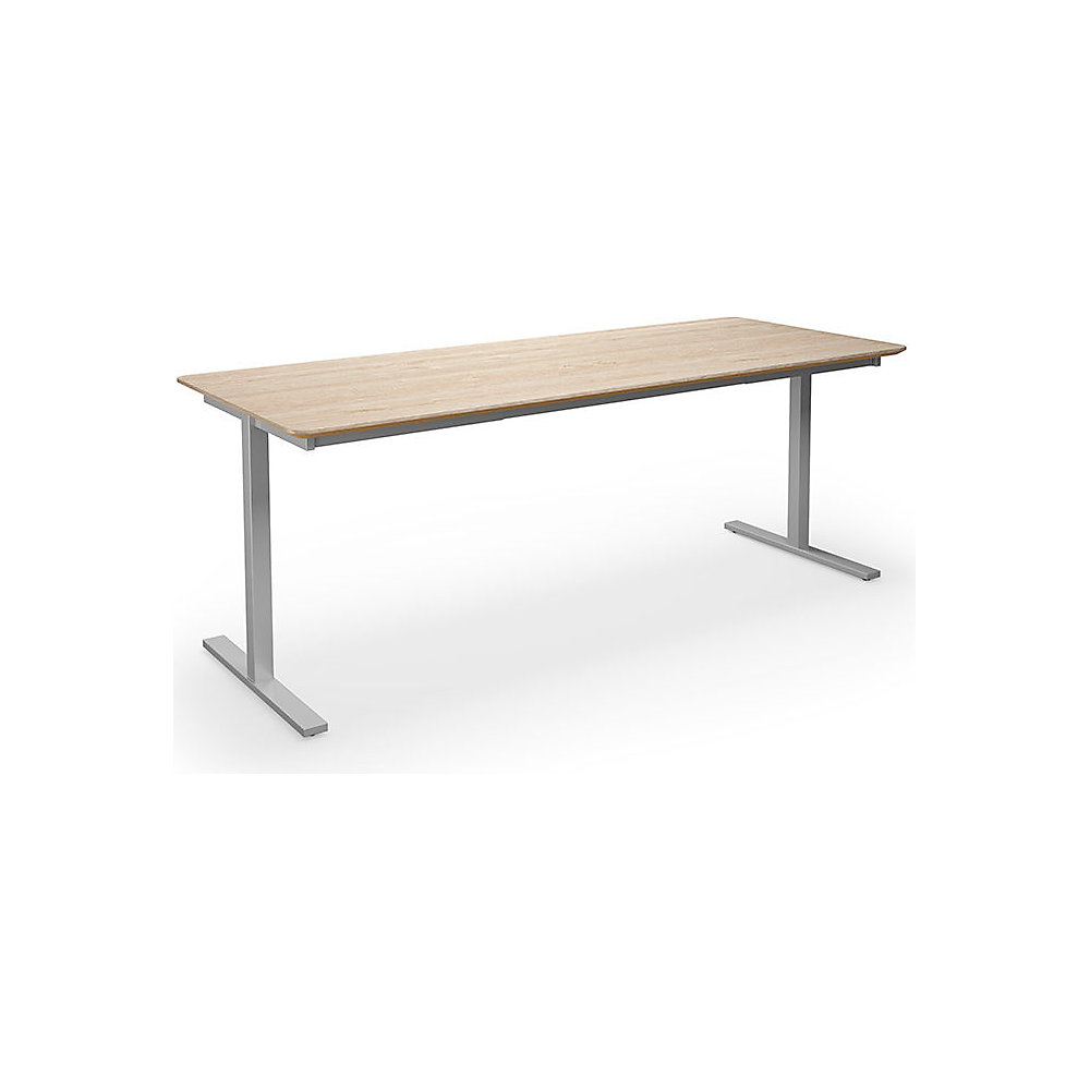 Multifunctionele tafel DUO-T Trend, recht blad, afgeronde hoeken, diepte 800 mm, breedte 1800 mm, eikenhout, zilverkleurig