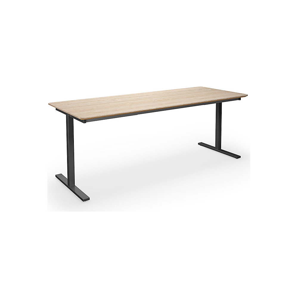 Multifunctionele tafel DUO-T Trend, recht blad, afgeronde hoeken, diepte 800 mm, breedte 1800 mm, eikenhout, zwart