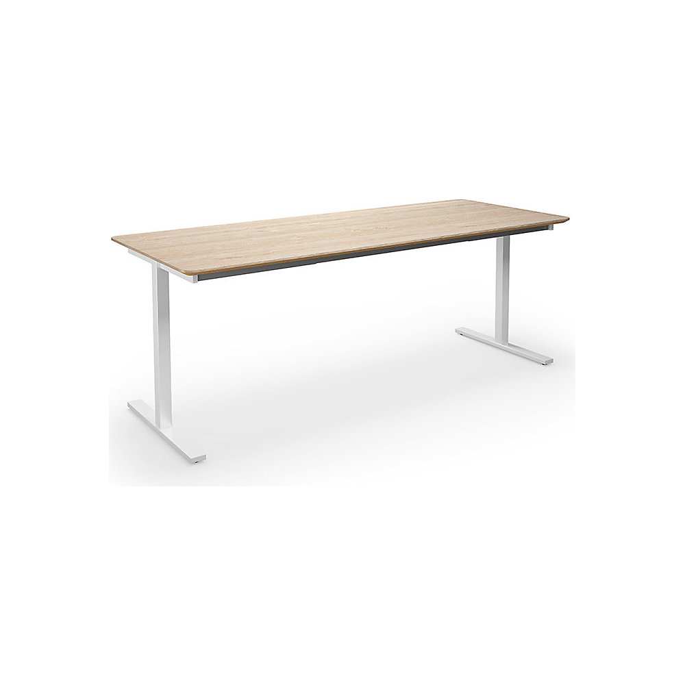 Multifunctionele tafel DUO-T Trend, recht blad, afgeronde hoeken, diepte 800 mm, breedte 1800 mm, eikenhout, wit