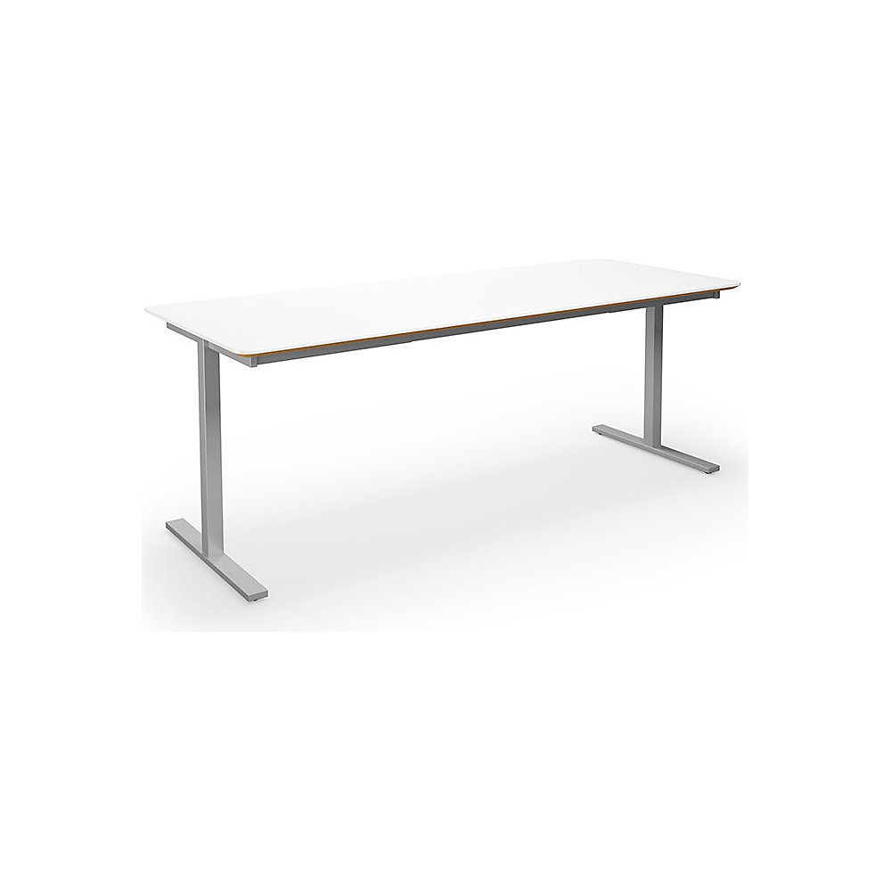 Multifunctionele tafel DUO-T Trend, recht blad, afgeronde hoeken, diepte 800 mm, breedte 1800 mm, wit, zilverkleurig
