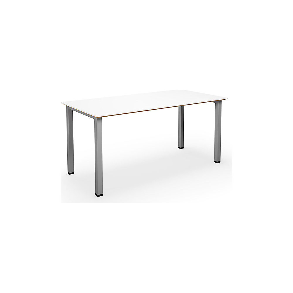 Multifunctionele tafel DUO-U Trend, recht blad, diepte 800 mm, breedte 1400 mm, wit, zilverkleurig