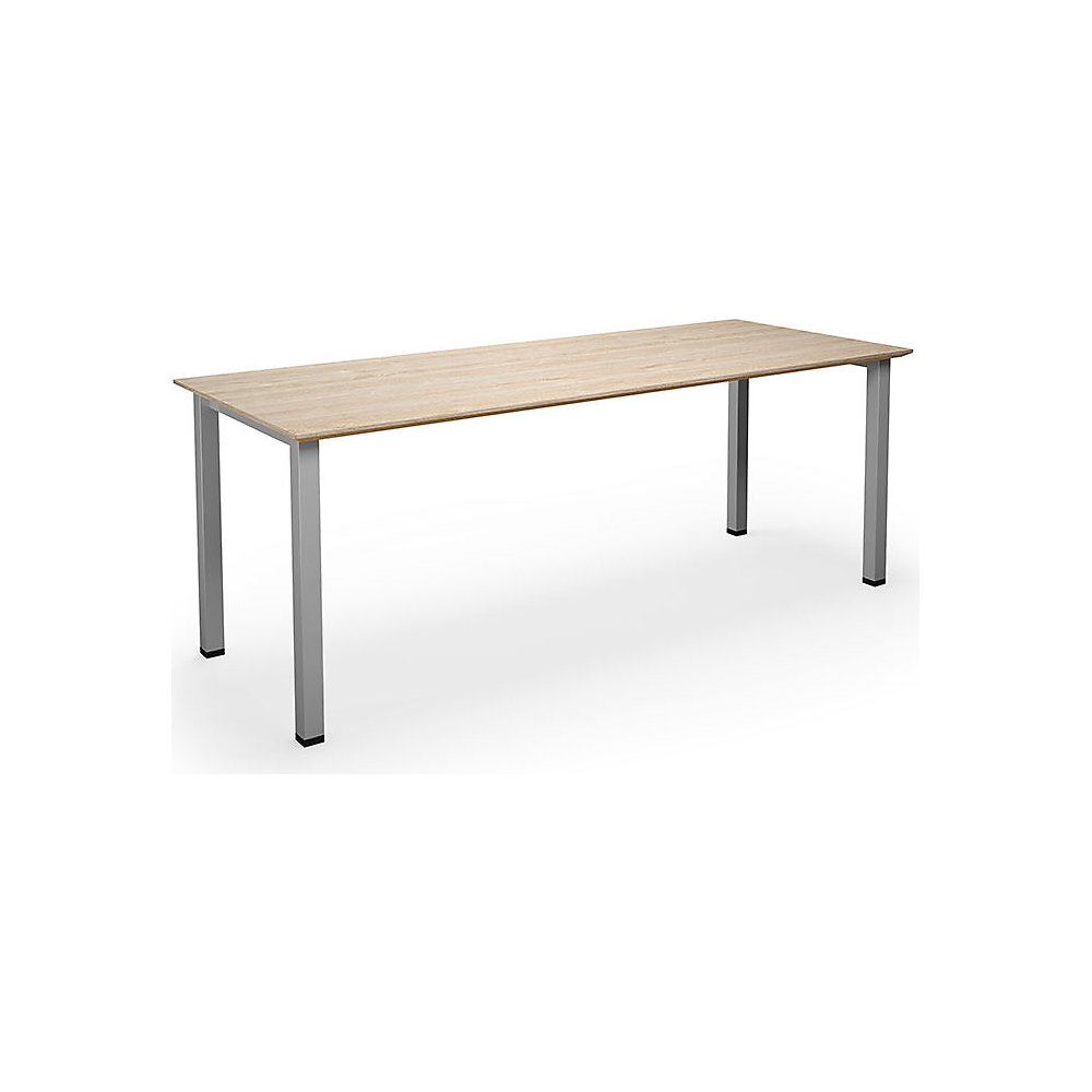 Multifunctionele tafel DUO-U Trend, recht blad, diepte 800 mm, breedte 1800 mm, eikenhout, zilverkleurig